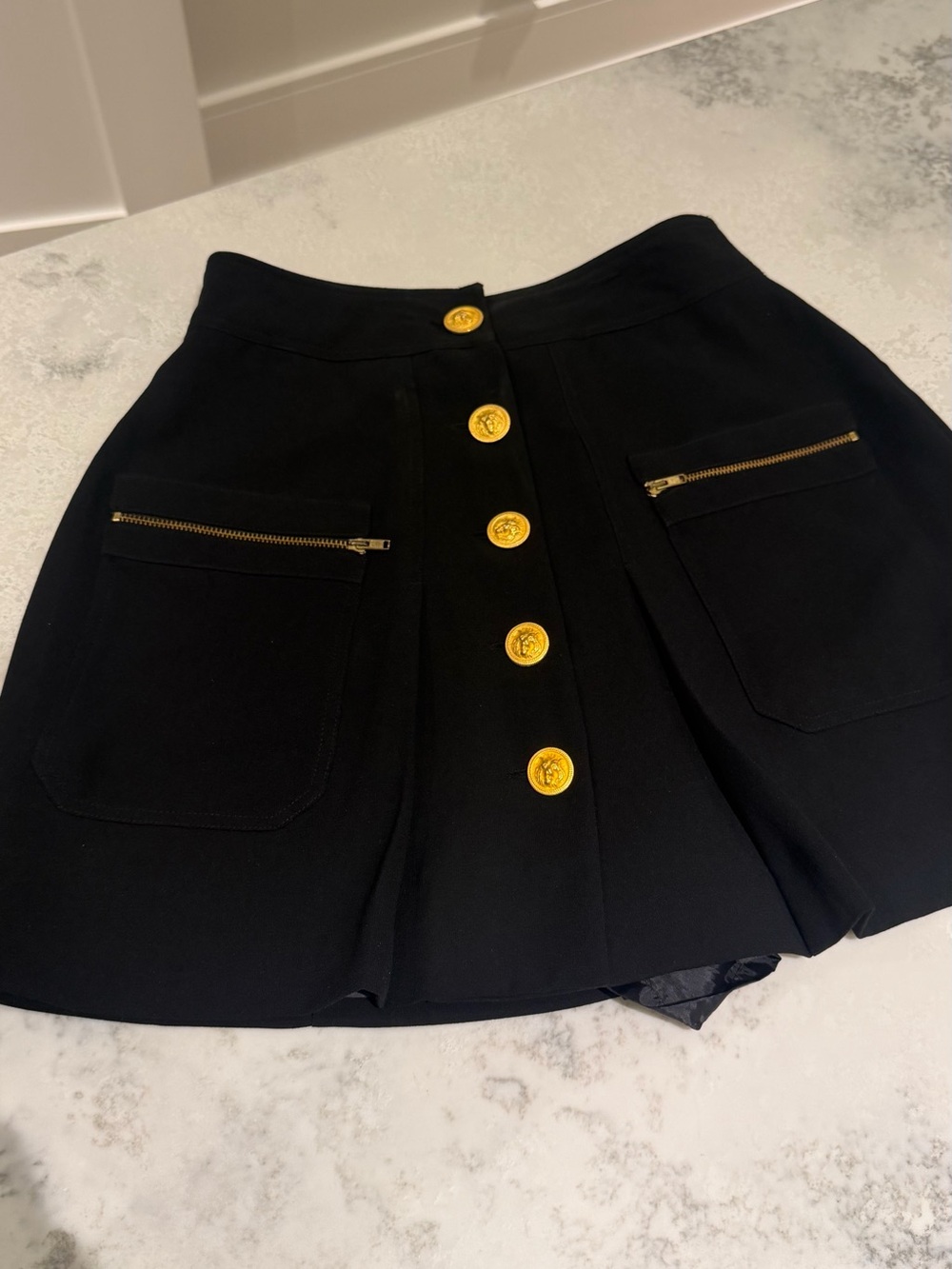Cache Black Skirt with Gold Button Detailing